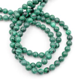 Fio de Pedra Natural / 6mm - Bola - Malaquita (Aprox: 60 unidades) - Preto