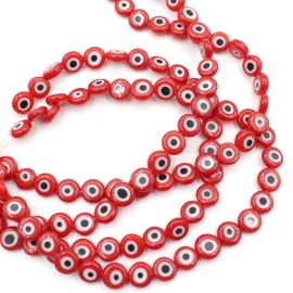 Olho Grego de Vidro / 8mm - Pastilha - Vermelho (1 Fio com Aprox.e 46 Unidades)
