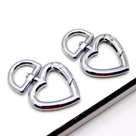 Fecho de Metal Níquel / 47X32mm - Mosquetão - Coração (Unidade)