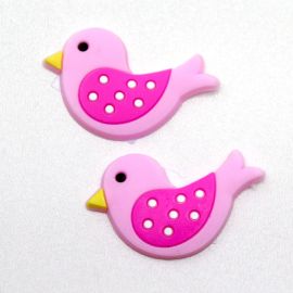 Aplique Emborrachado / 23x36mm - Passarinho Rosa (unidade)