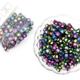 Cubo Plástico / 7mm - Coração - Cores Diversas (20 gramas)