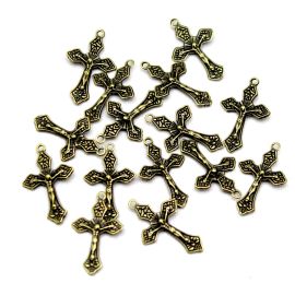 Mini Crucifixo de Metal / 27x17mm - (Unidade)-Ouro Velho