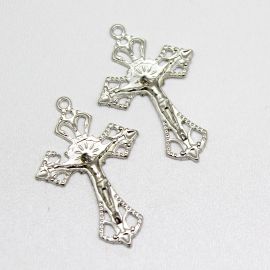 Crucifixo de Metal / 43x29mm - Com O Cristo (Unidade)-Níquel