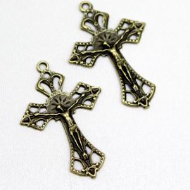 Crucifixo de Metal / 43x29mm - Com O Cristo (Unidade)-Ouro Velho