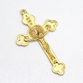 Crucifixo de Metal / 56x34mm - Cristo e São Bento (Unidade)-Dourado