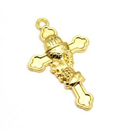 Crucifixo de Metal / 48x30mm - 1° Comunhão JHS (Unidade)-Dourado