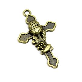 Crucifixo de Metal / 48x30mm - 1° Comunhão JHS (Unidade)-Ouro Velho
