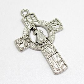 Crucifixo de Metal Níquel / 57x38mm - Jesus Misericordioso (Unidade)