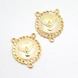 Salve Rainha de Metal / 29x25mm - Pomba (Unidade)-Dourado