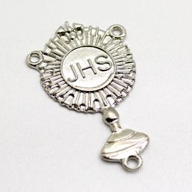 Salve Rainha de Metal / 56x34mm - 1° Eucaristia JHS (Unidade)-Níquel