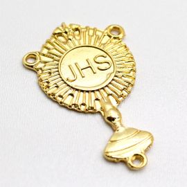 Salve Rainha de Metal / 56x34mm - 1° Eucaristia JHS (Unidade)-Dourado