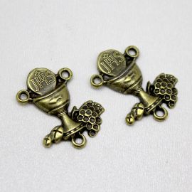 Salve Rainha de Metal / 26x18mm - 1° Eucaristia JHS (Unidade)-Ouro Velho