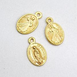 Pingente de Metal / 20x13mm -  Jesus Misericordioso e NS. Guadalupe (Unidade) - Dourado