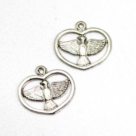 Pingente de Metal / 18x21mm - Pomba da Paz (Unidade) - Níquel