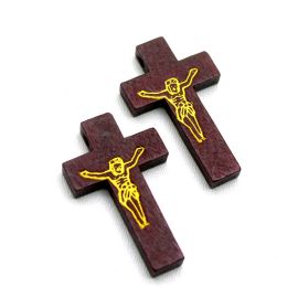 Crucifixo de Madeira / 42x24mm - com o Cristo Dourado (Unidade)