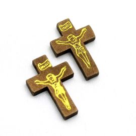Crucifixo de Madeira / 32x22mm - com o Cristo Dourado (Unidade)