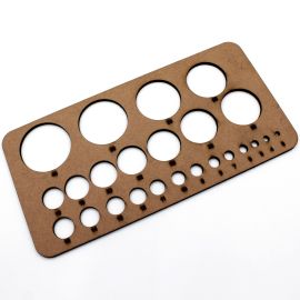 Peça de MDF / Especimetro (20x10cm) - Medidas de Bolas (3 à 40mm) - (UNIDADE)