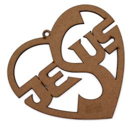 Peça de MDF / 14,7x16,5cm - (Médio) - Coração - Nome Jesus (UNIDADE)