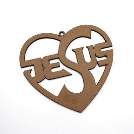 Peça de MDF / 9,9x11cm - (Pequeno) - Coração - Nome Jesus (UNIDADE)