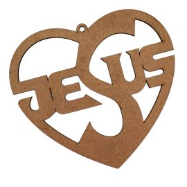Peça de MDF / 19,5x22cm - (Grande) - Coração - Nome Jesus (UNIDADE)
