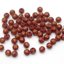 Bola Plástica Fosca / 10mm - Detalhe de Cruz Dourada (10 gramas)