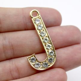 Pingente de Metal / 37x29mm - Letra com Detalhe de Strass (unidade)-J
