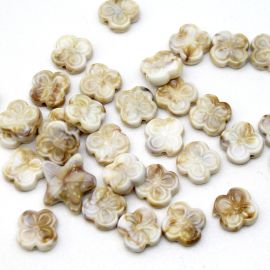 Conta Plástica Mesclada / 15mm - Trevo com Furo Passante (10 gramas) - Bege 