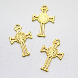 Crucifixo de Metal / 34x21mm - São Bento (unidade) - Dourado 