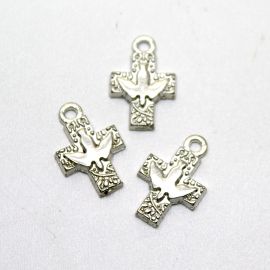 Cruz de Metal / 24x15mm - Pomba da Paz (unidade)-Níquel