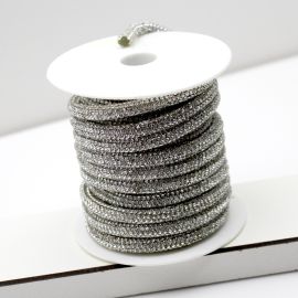 Tubo Cravejado em Strass / 6mm -  (1 METRO)-Prata