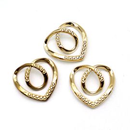 Entremeio de Passador - ABS / 34x36mm - Coração - Detalhe de Strass (unidade) - Dourado 