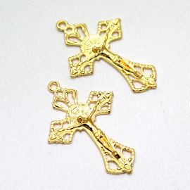 Crucifixo de Metal / 43x29mm - Com O Cristo (Unidade)-Dourado