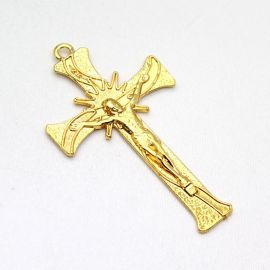 Crucifixo de Metal / 63x35mm - Com O Cristo (Unidade)-Dourado