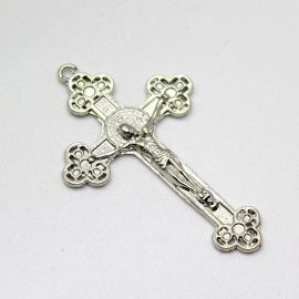 Crucifixo de Metal / 70x42mm - Cristo e São Bento (Unidade)-Níquel