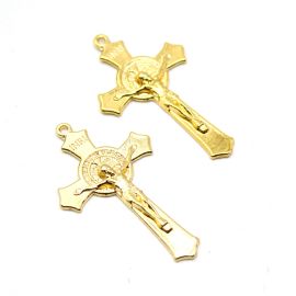 Crucifixo de Metal / 51x30mm - Cristo e São Bento (Unidade)-Dourado