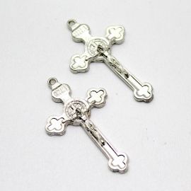 Crucifixo de Metal / 46x27mm - Cristo e São Bento (Unidade)-Níquel