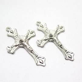 Crucifixo de Metal / 47x29mm - Cristo (Unidade)-Níquel