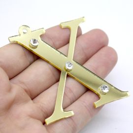 Pingente de Acrílico Espelhado / 6,5cm - Strass (unidade)-Dourado -X