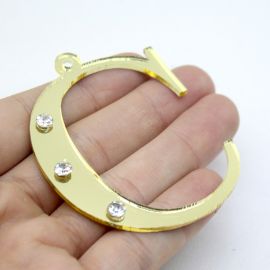 Pingente de Acrílico Espelhado / 6,5cm - Strass (unidade)-Dourado -C