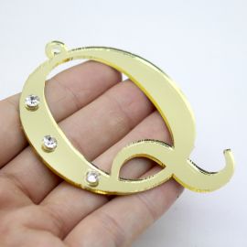 Pingente de Acrílico Espelhado / 6,5cm - Strass (unidade)-Dourado -Q