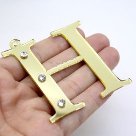 Pingente de Acrílico Espelhado / 6,5cm - Strass (unidade)-Dourado -H