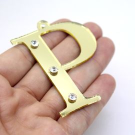 Pingente de Acrílico Espelhado / 6,5cm - Strass (unidade)-Dourado -P