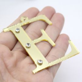 Pingente de Acrílico Espelhado / 6,5cm - Strass (unidade)-Dourado -E