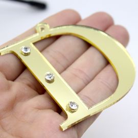 Pingente de Acrílico Espelhado / 6,5cm - Strass (unidade)-Dourado -D