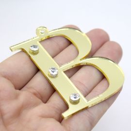 Pingente de Acrílico Espelhado / 6,5cm - Strass (unidade)-Dourado -B