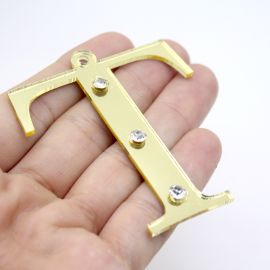 Pingente de Acrílico Espelhado / 6,5cm - Strass (unidade)-Dourado -T