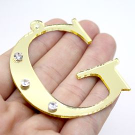 Pingente de Acrílico Espelhado / 6,5cm - Strass (unidade)-Dourado -G