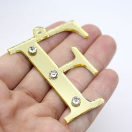 Pingente de Acrílico Espelhado / 6,5cm - Strass (unidade)-Dourado -F