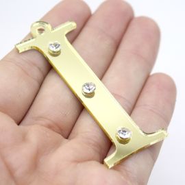 Pingente de Acrílico Espelhado / 6,5cm - Strass (unidade)-Dourado -I