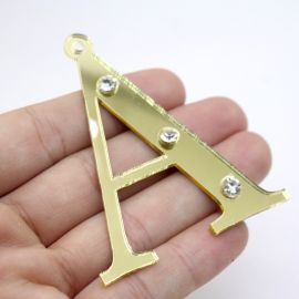 Pingente de Acrílico Espelhado / 6,5cm - Strass (unidade)-Dourado 